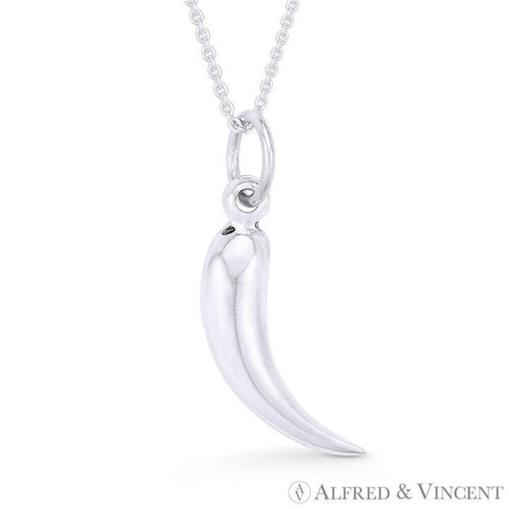 Italian Horn Corno Evil Eye Luck Charm Pendant in .925 Sterling Silver